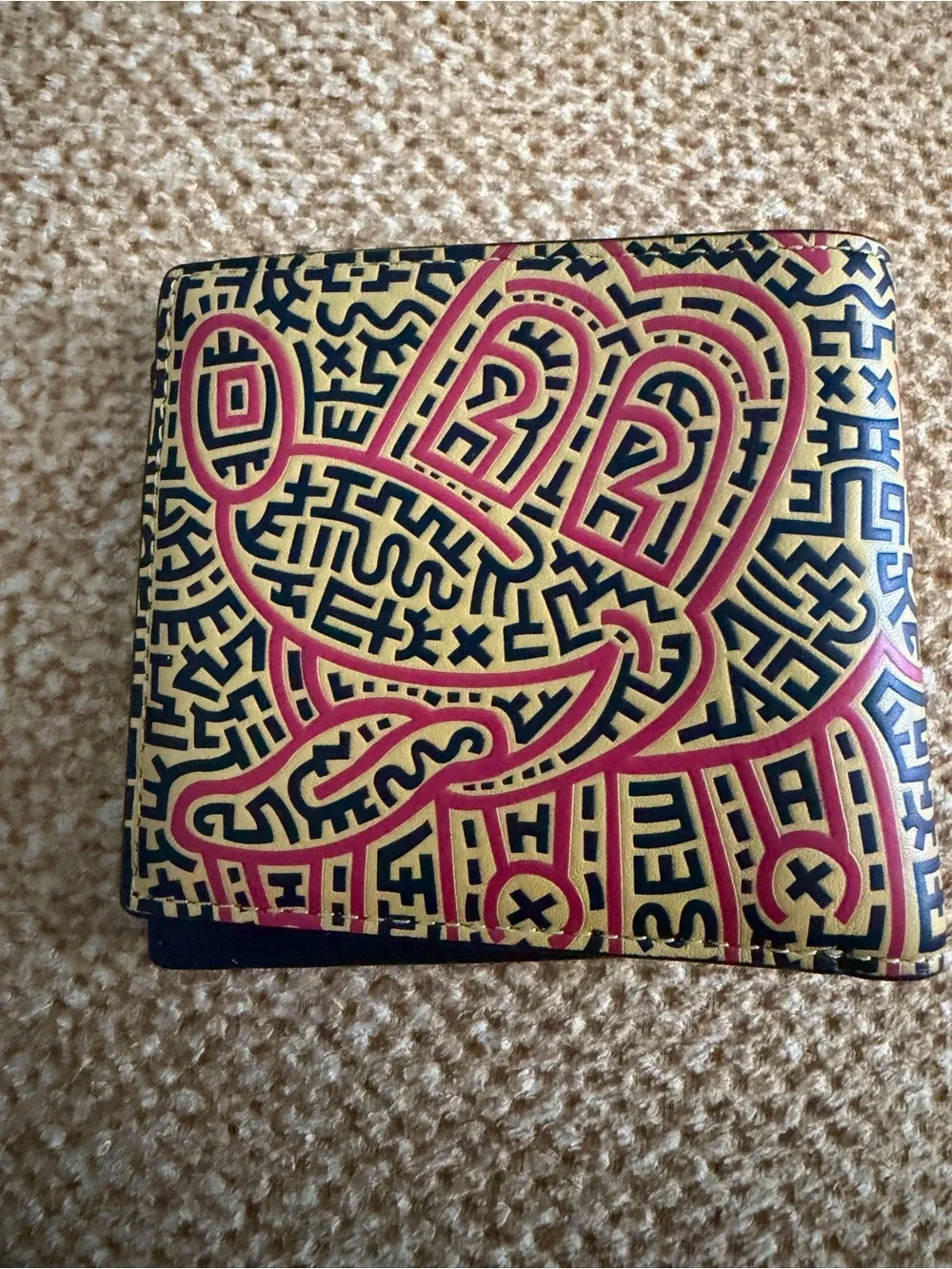 Coach Black and Red Keith Harring Leather bifold Wallet